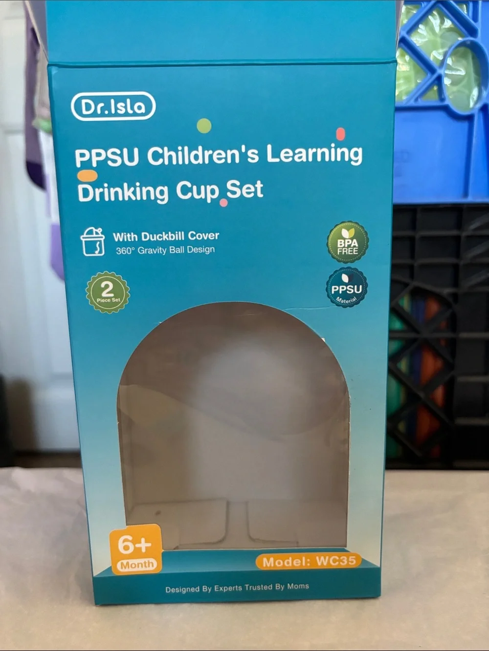 Beige & Teal Children's PPSU Drinking Cup with Handles
